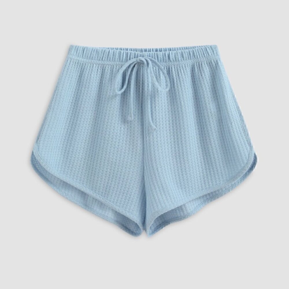 CIDER Long Sleeve Crop Top & Knotted Shorts Lounge Set / Light Blue / Size M - Picture 8 of 13